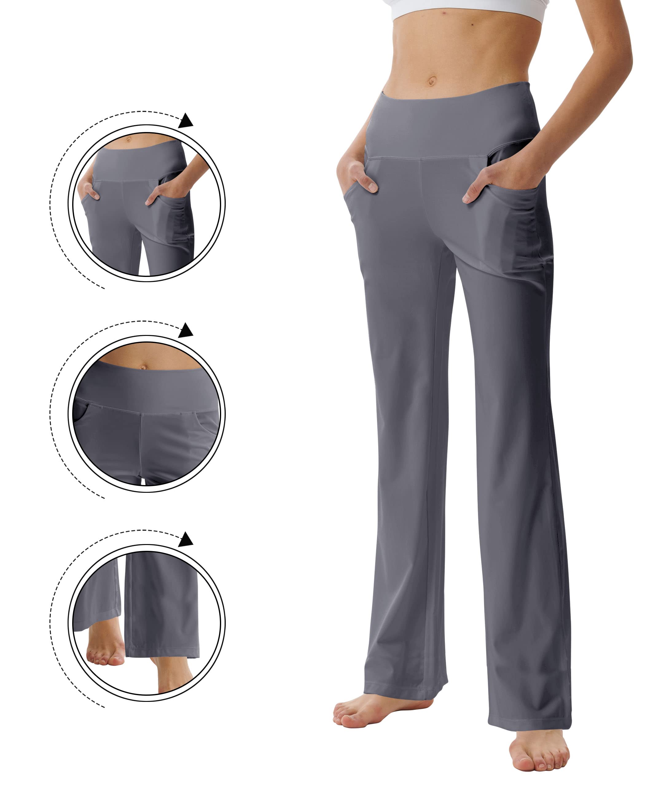 LaiEr Pantaloni da Yoga da Donna con Tasche a Vita Alta Svasata Bootleg Yoga Pantaloni da Allenamento con Tasche Laterali