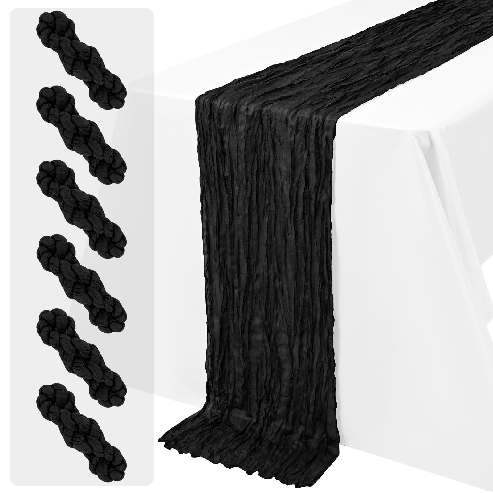 6 Pack Black Cheesecloth Table Runner 45x275cm (17.7x108 Inch) Gauze Table Runner Boho Rustic Wrinkle Fabric Table Decor for Wedding Bridal Shower Birthday Halloween Thanksgiving Home Dinin — image 1