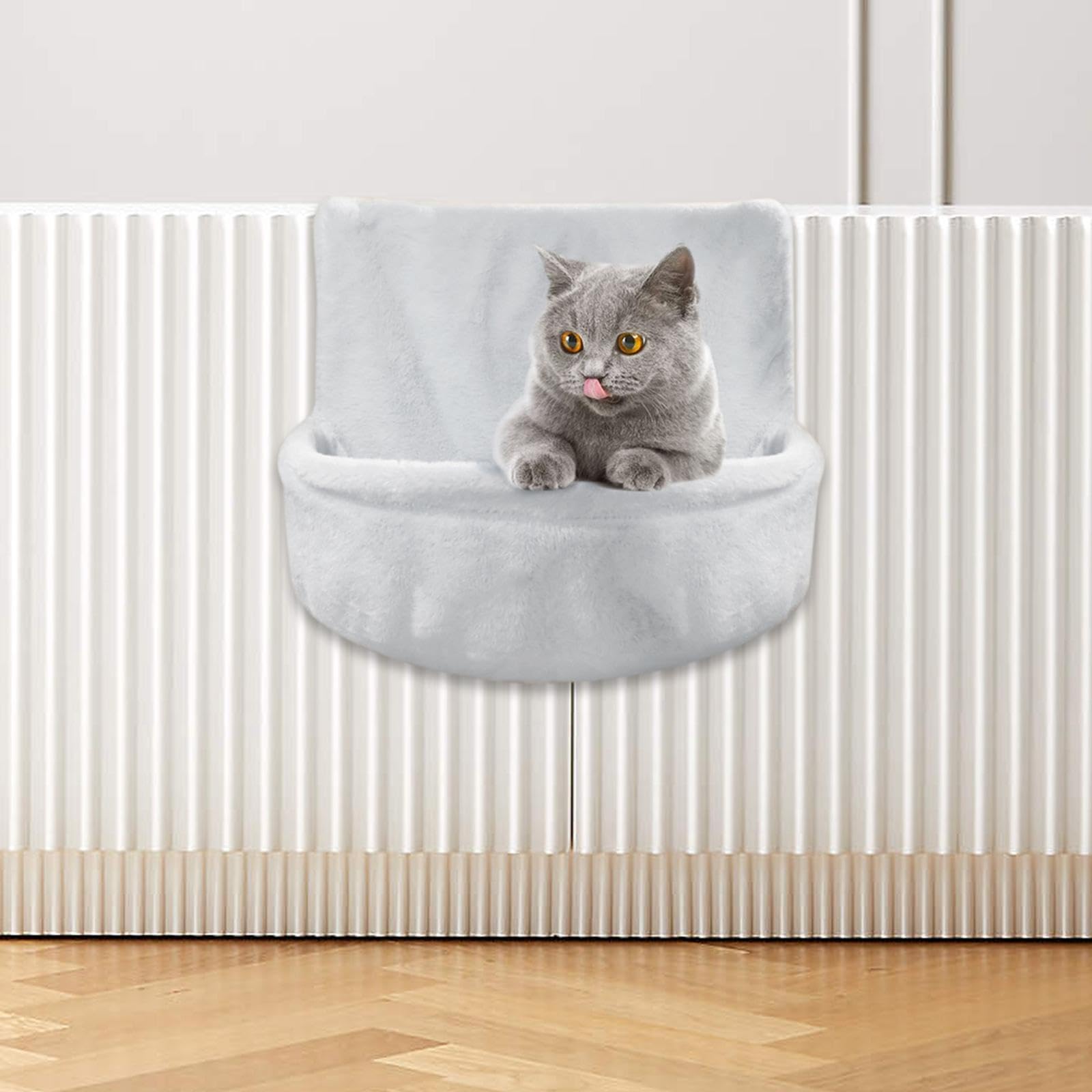 Lit pour Chat sur Radiateur, Support pour 'intérieur, Perchoir pour Fenêtre, Hamac pour Chat, Sac de Rangement pour Balcon, Gris