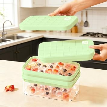 Silicone Ice Cube Tray with Lid and Bin, Ice Cube Maker, Ice Tray | 58PCS Stackable Ice Cube Trays for Freezer, Ice Mold Container for Iced Coffee, Cocktails, Home Bar