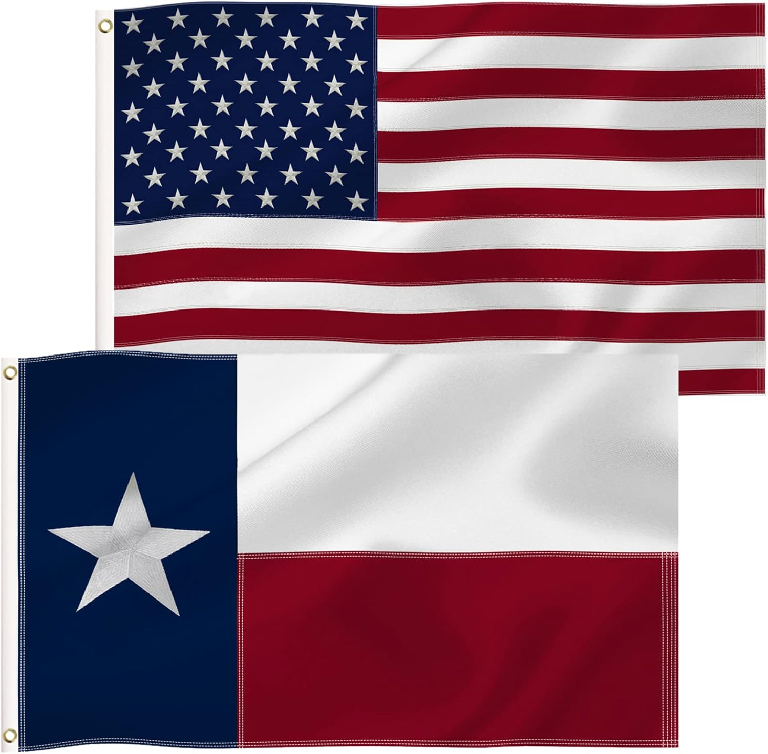 2x3 Ft Texas State and USA American Flags Combo Pack State TX and US Embroidered Stars 210D Nylon Flag with Brass Grommets Vivid Color,for Outdoor and Indoor Use