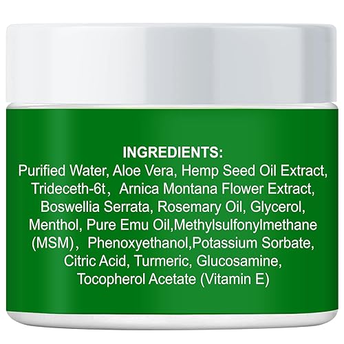 Miniatura 8 de Crema de cáñamo natural de 8.5 onzas con árnica, Msm, cúrcuma, aceite de emú, crema de cáñamo de gran capacidad, máxima fuerza para rodillas,