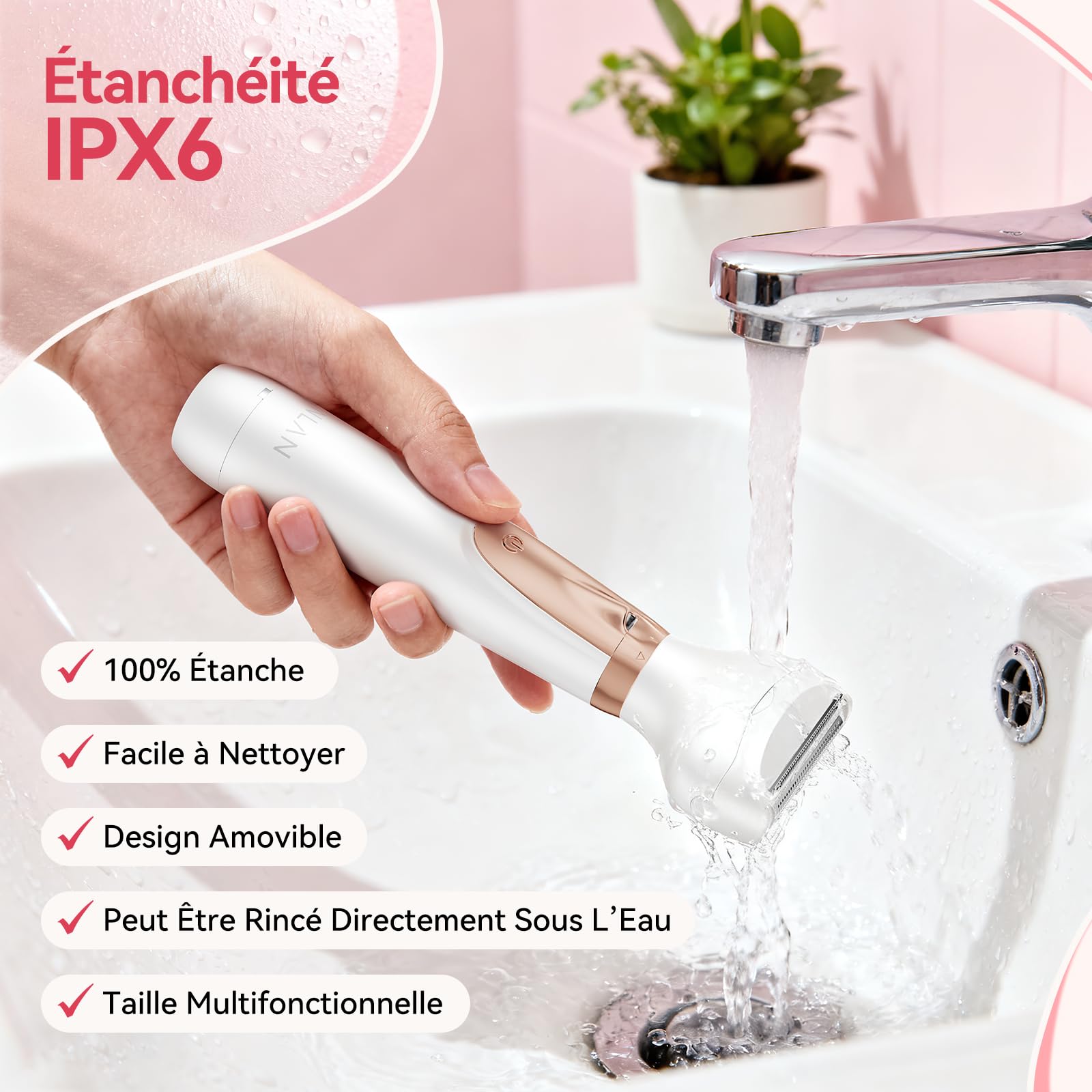 ANLAN Rasoir Electrique Femme 4 en 1, Epilateur Électrique Maillot/Visage, Tondeuse Intime Femme Sec et Humide, 4 Peines Rasoir Intime pour Bras Aisselles Jambes, éclairage LED, IPX6 Étanche