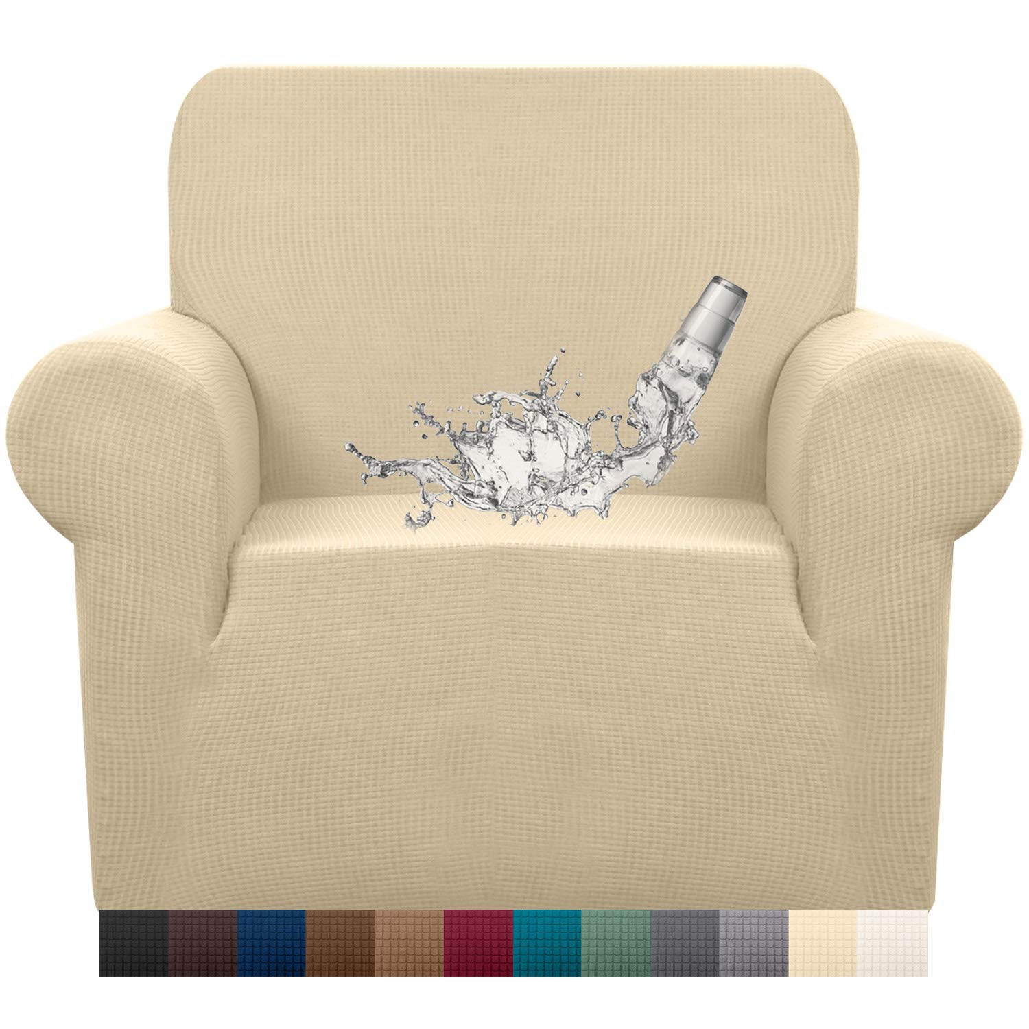 Funda para sillón beige de 1 plaza Jacquard premium elástica Granbest