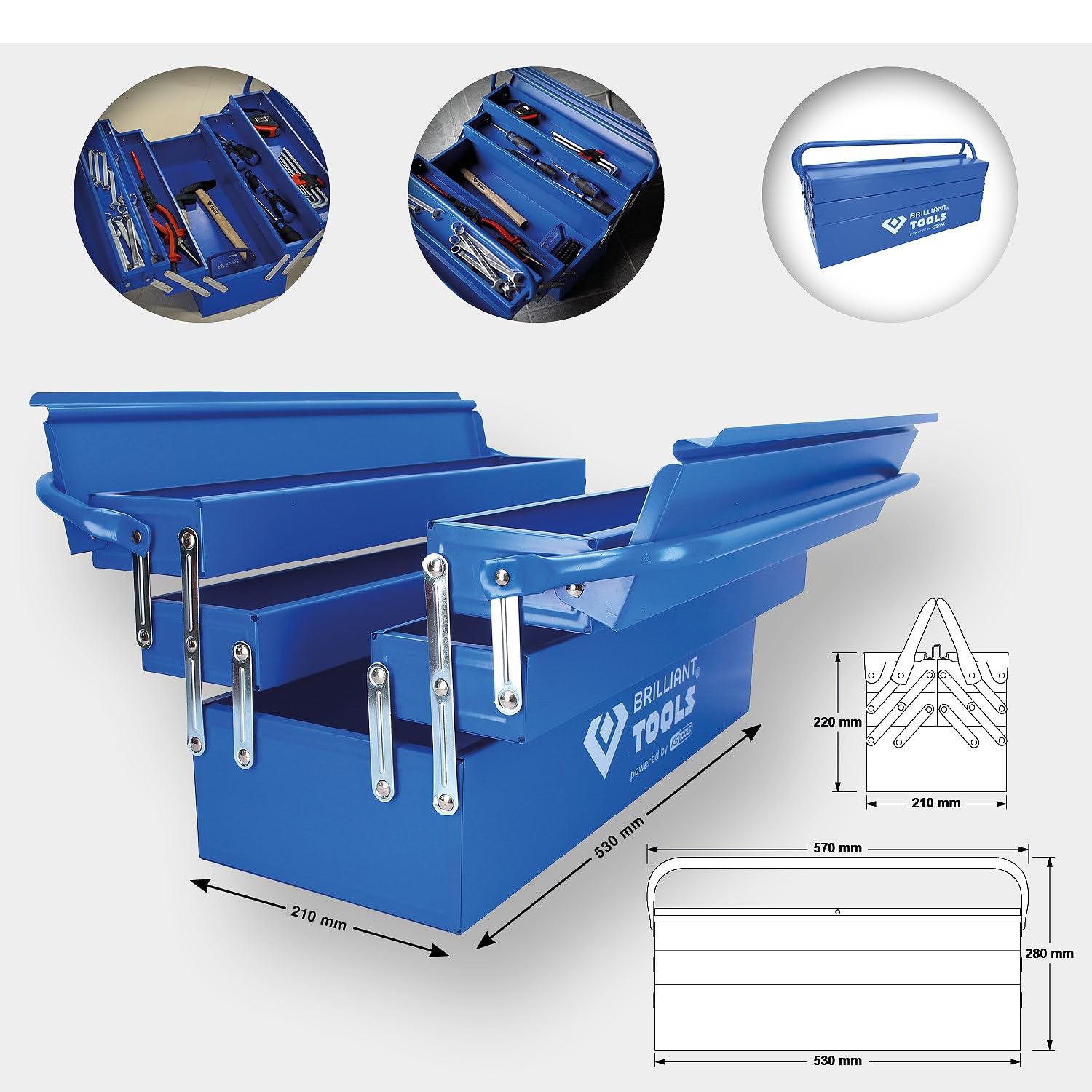 BRILLIANT TOOLS BT150800 Caja de herramientas metálica, plegable [Powered by KS TOOLS]