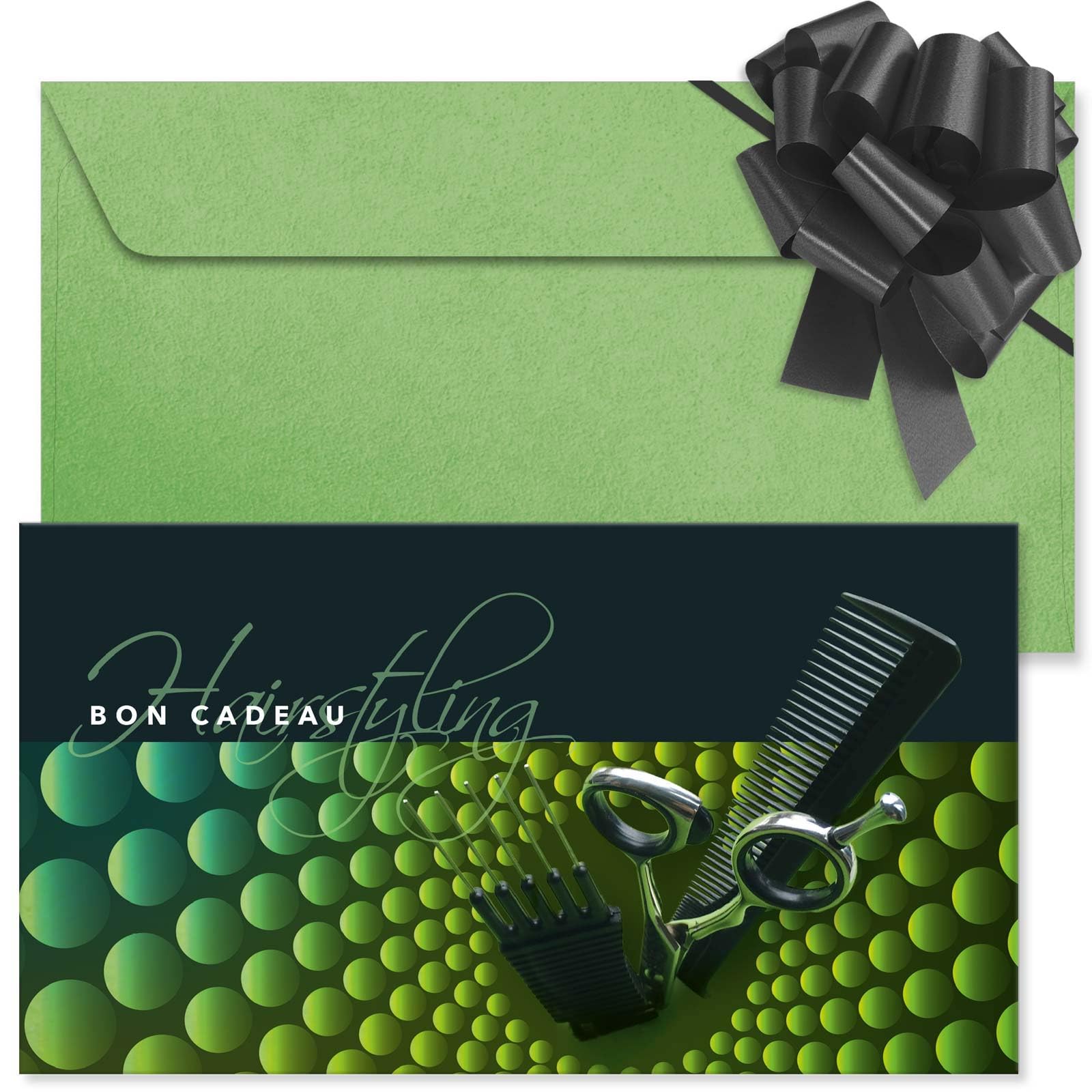 POS BON - 100 bons cadeaux à remplir avec enveloppe/nœud ruban - formulaires imprimés pour des salons de coiffure K1296F-2-100-V1