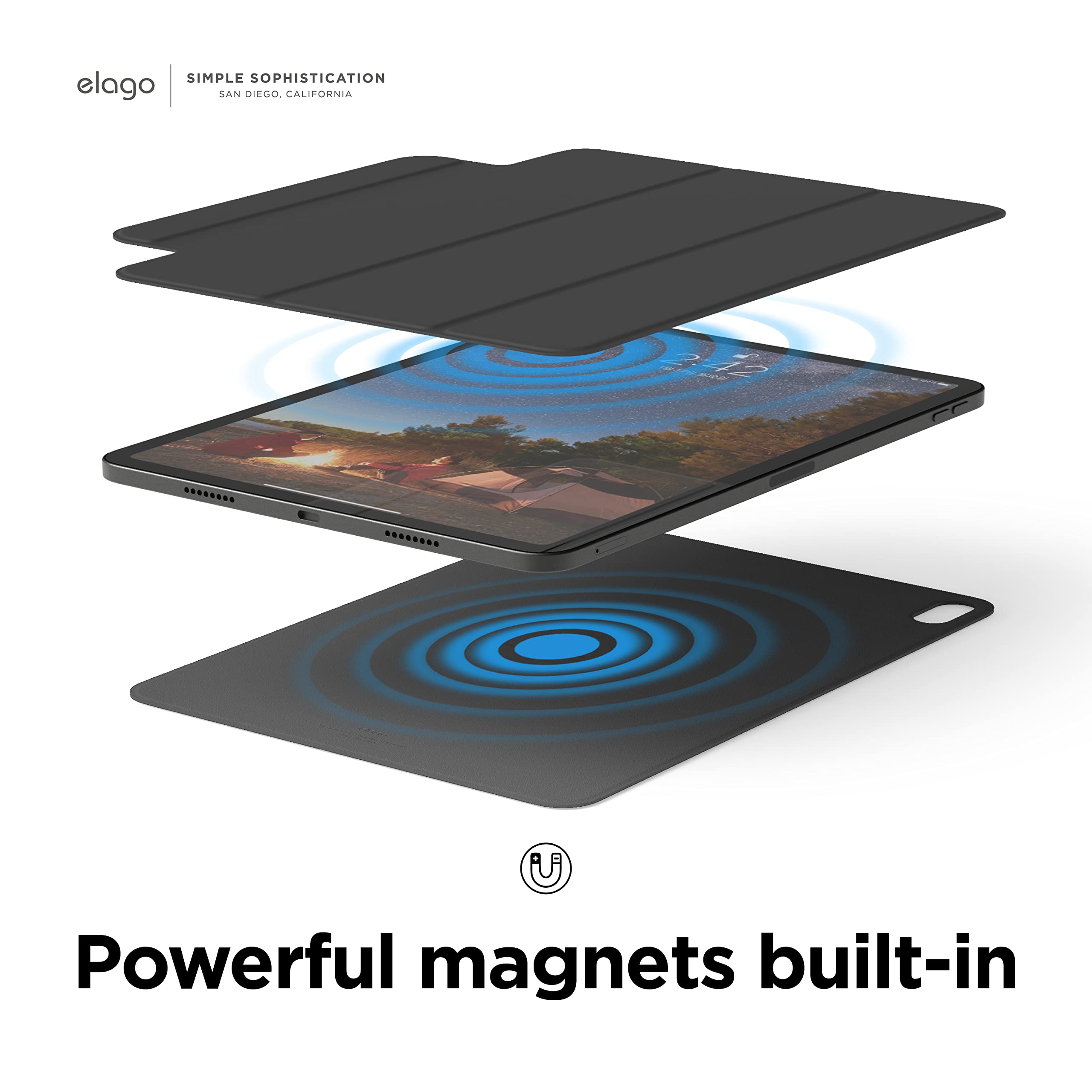 elago Funda Folio Magnética con Placa Trasera para Metal | Compatible con iPad Air 11 M4/M3/M2, iPad Air 5.ª/4.ª Gen, iPad Pro 1.ª Gen y Apple Pencil [10,9 Pulgadas] (Gris Oscuro)