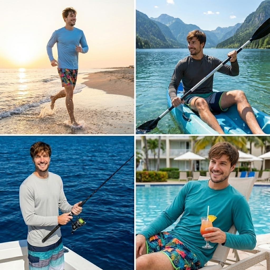 INGEAR Men's UPF 50+ Long Sleeve Sun Shirt Rash Guard & Fishing Shirt for Men UV Protection | Moisture-Wicking | Quick-Dry