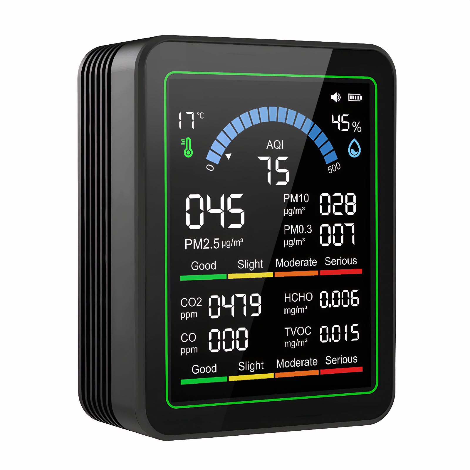 MT13 10-in-1 Indoor Air Quality Monitor, Real-time AQI Tester for PM2.5 PM1.0 PM10 CO2 HCHO TVOC CO, Humidity & Temperature Sensor, Portable Air Pollution Detector with Calibration (Black)-picture-14