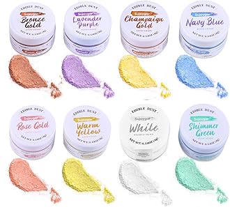 Edible Glitter Set 8 Colors, Food Grade, 4g/bottle, Sujoygar, Shimmer Edible Glitter for Drinks, Cake, Cocktail, Baking, Strawberries, Chocolates