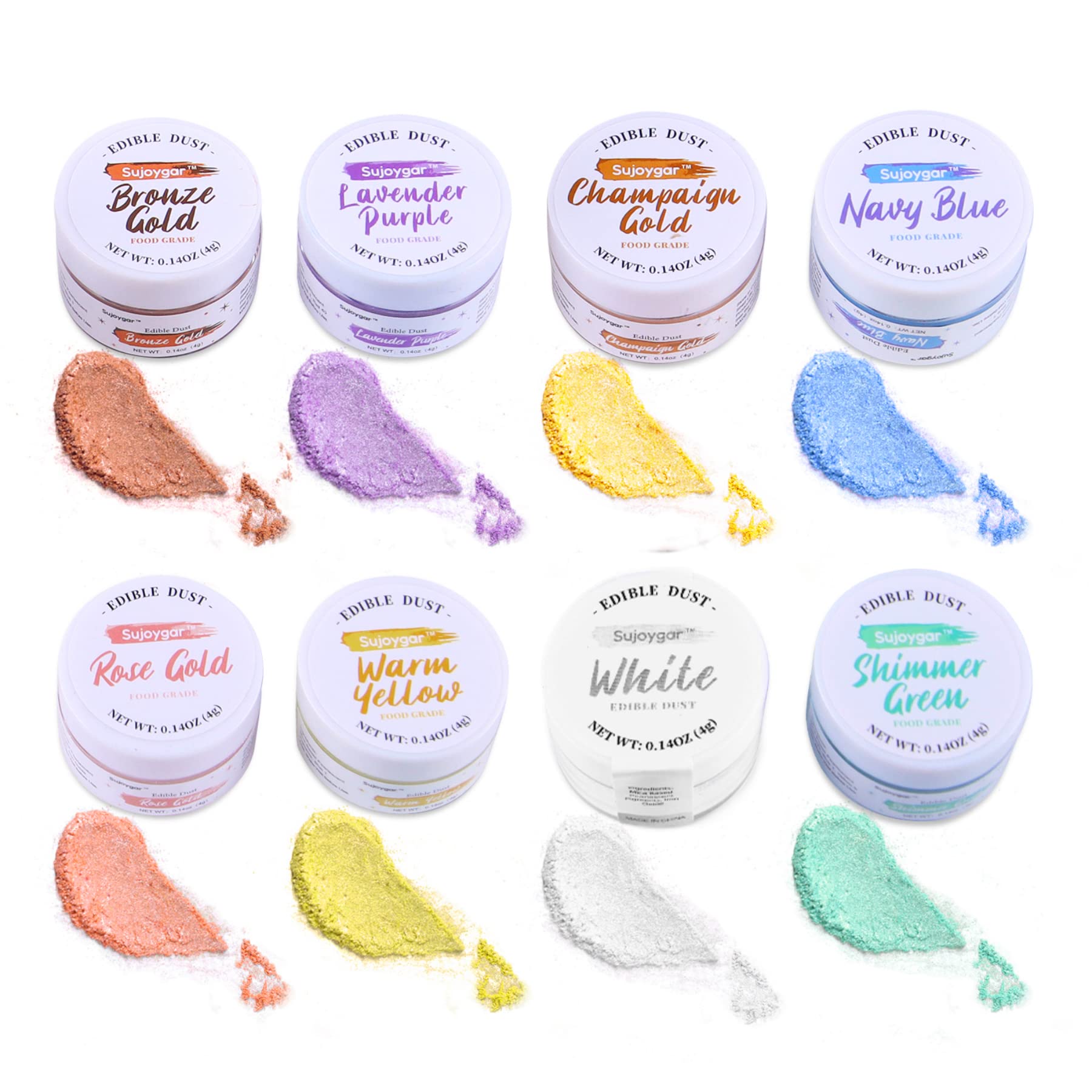 Edible Glitter Set 8 Colors, Food Grade, 4g/bottle, Sujoygar, Shimmer Edible Glitter for Drinks, Cake, Cocktail, Baking, Strawberries, Chocolates