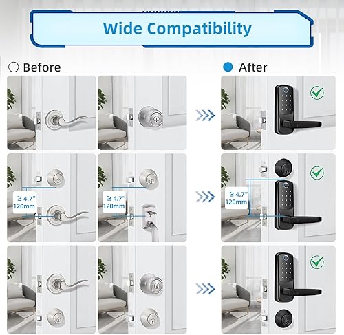 Miniatura 6 de Cerradura de puerta inteligente con asa, cerradura digital de entrada sin llave para puerta delanterainterior, cerraduras exteriores de huellas
