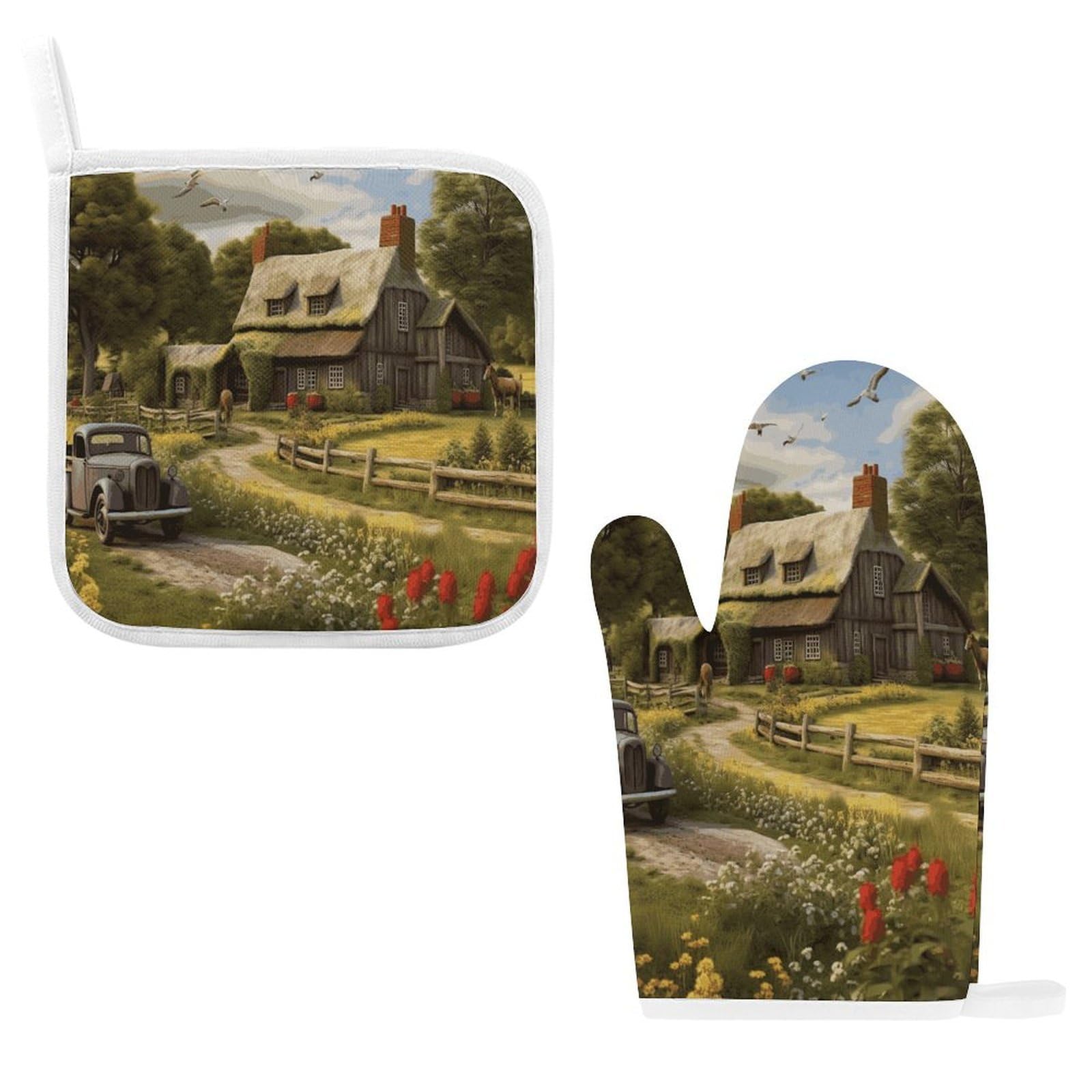Fodpand Style Farm Thatched Cottage Oven Mitts And Pot Holders Sets