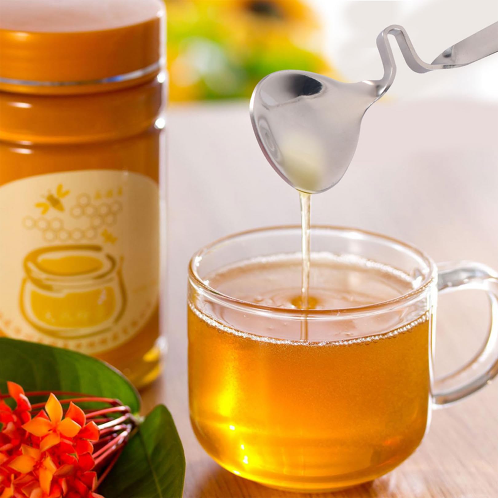 Set di 2 cucchiai per miele e marmellata, in acciaio inox, per miele, marmellata, sciroppo e yogurt, strumento ideale per cucina e colazione