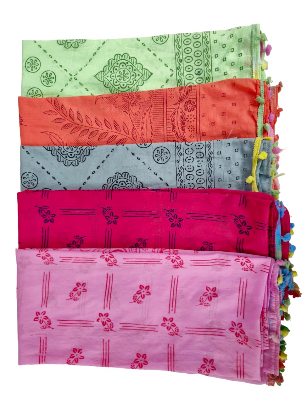 nakoda creation Nakoda CreationCotton Blend Printed Dupatta For Women,Pack of 5_Falgun Print Baby Pink Matching1-picture-16