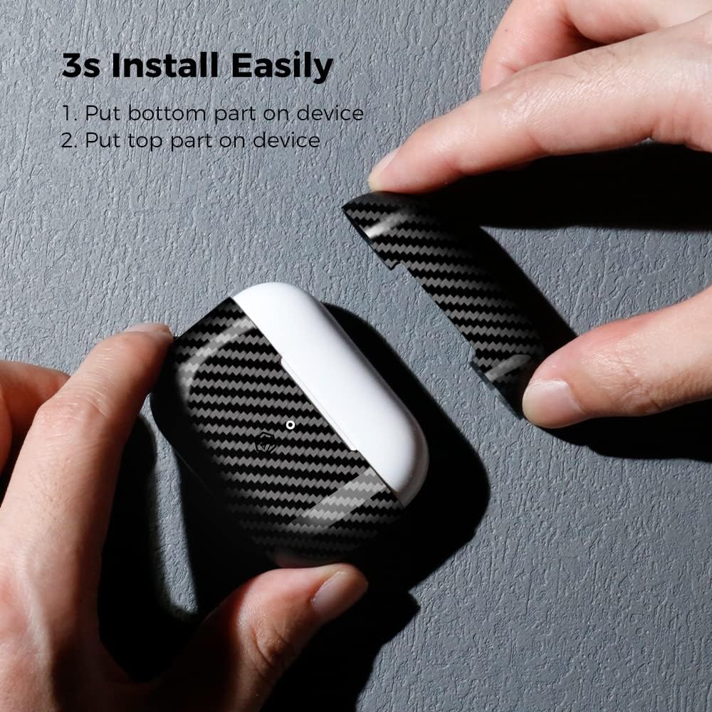 MONOCARBON Real Carbon Fiber Case for Airpods Pro 2nd Generation with Lanyard,AntiScratch Slim Protective Hard Cover for Airpods Pro 2 Compatible with Magsafe Wireless Charging-Twill Glossy Black