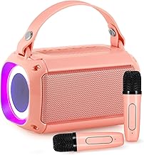 Karaoke Machine with 2 Wireless Microphone, Bluetooth Speaker or Portable Karaoke Machine, with Magic Voice Change, Accompanying Mode, Rechargeable, for Party and Travel