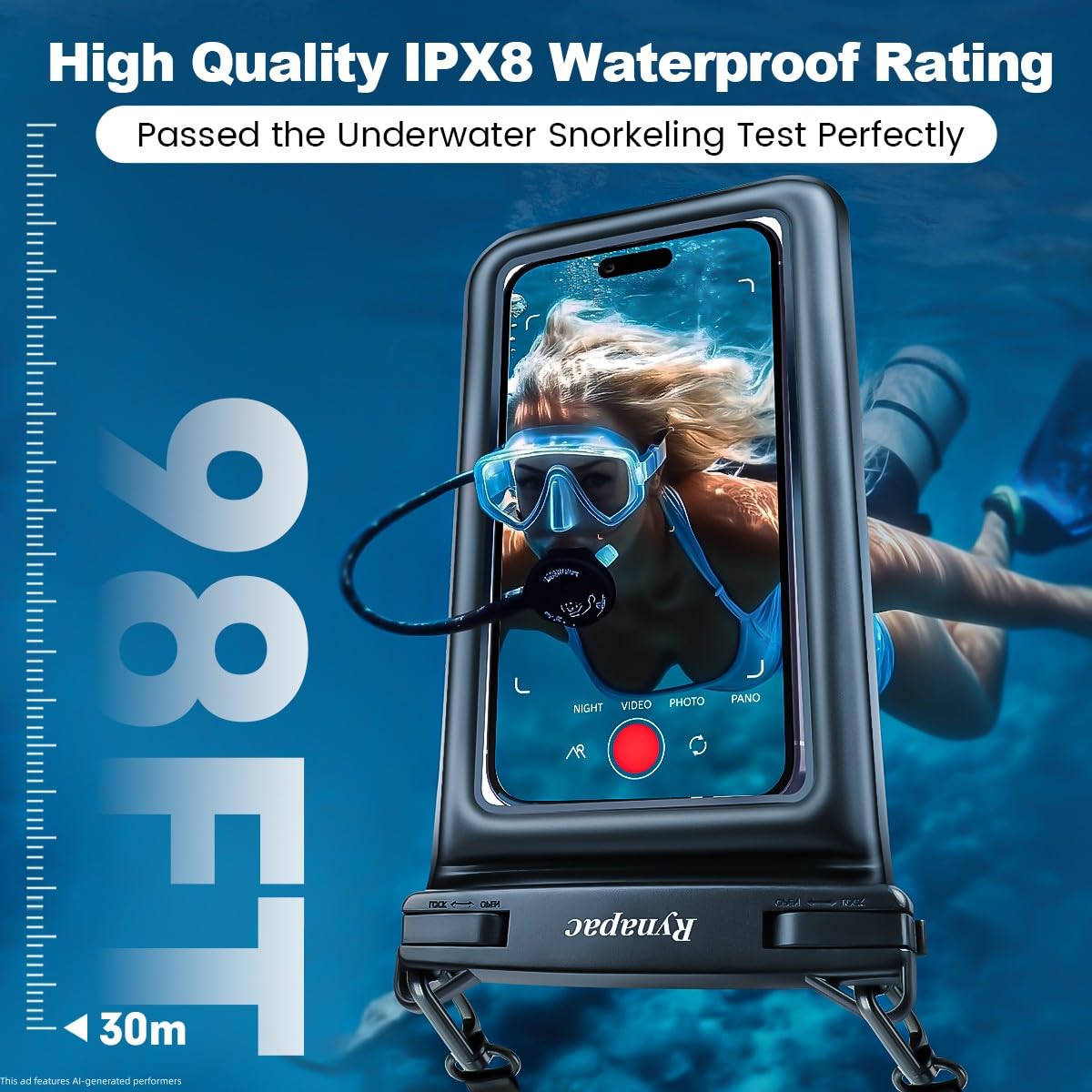 Rynapac Custodia per telefono impermeabile a doppio spazio galleggiante | Touch screen, custodia impermeabile IPX8, per iPhone 17 16 15 14 Pro Max, cordino regolabile, Beach & Cruise Essentials 2026