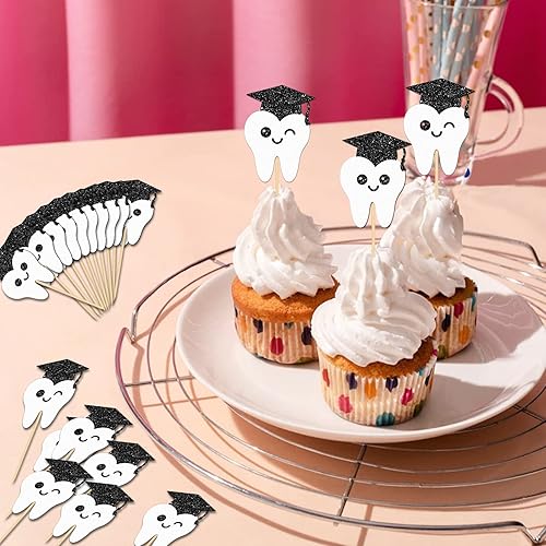 Miniatura 5 de 24 adornos para cupcakes de graduación para dentistas, palillos de cupcakes para dentistas y dentistas, decoración de fiesta de graduación