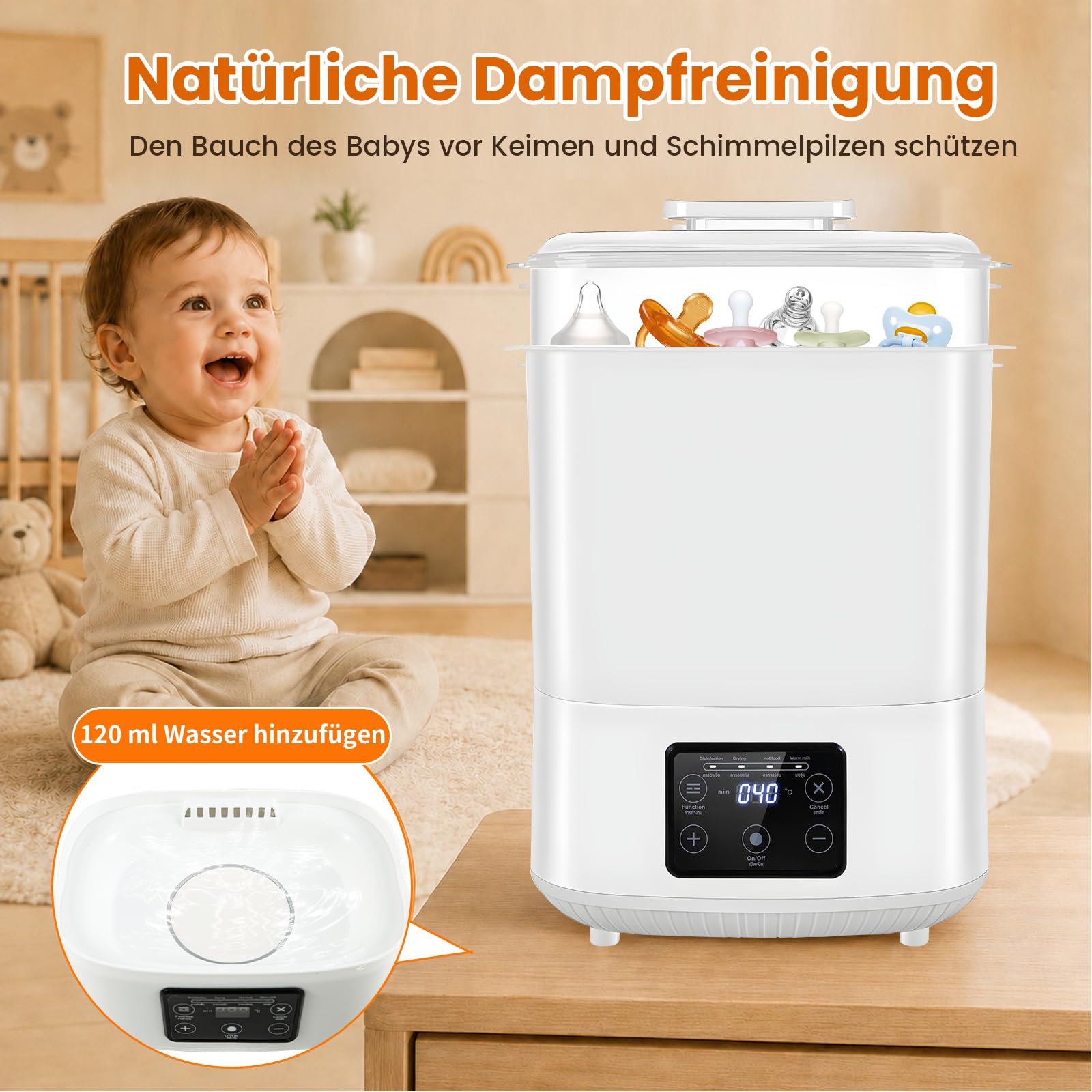 Sterilisator für Babyflaschen, flaschensterilisator baby, babyflaschen sterilisator und trockner, Automatische Abschaltung, für Babyartikel, Babyflaschen & Milchpumpen-Zubehör