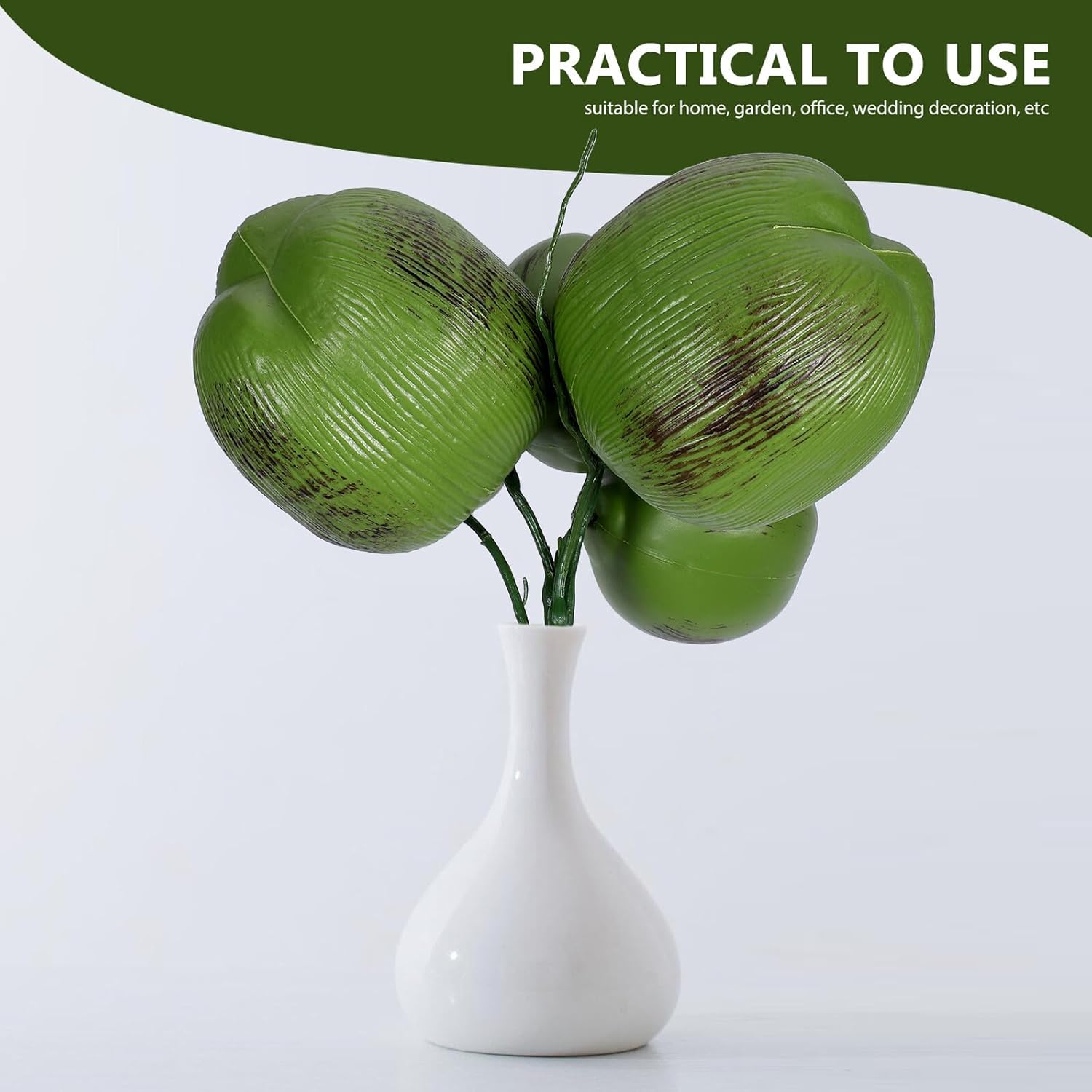 Veemoon Artificial Coconut Fruit Bunch, 5pcs Realistic Tropical Decor, Hawaiian Luau Party Decorations for Beach Birthday and Aloha Theme Supplies