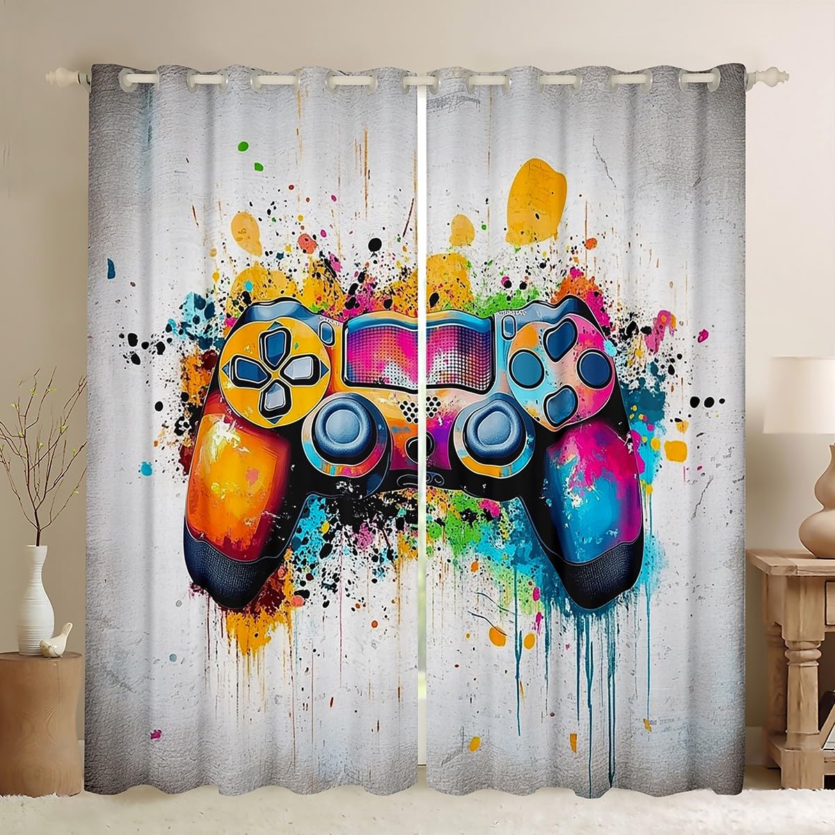 Loussiesd Tende oscuranti con controller di gioco per ragazzi e ragazze, 167,6 x 182,8 cm, per camera da letto, soggiorno, regali di gioco per bambini, 30% -50% tende oscuranti Gaming Grunge Art