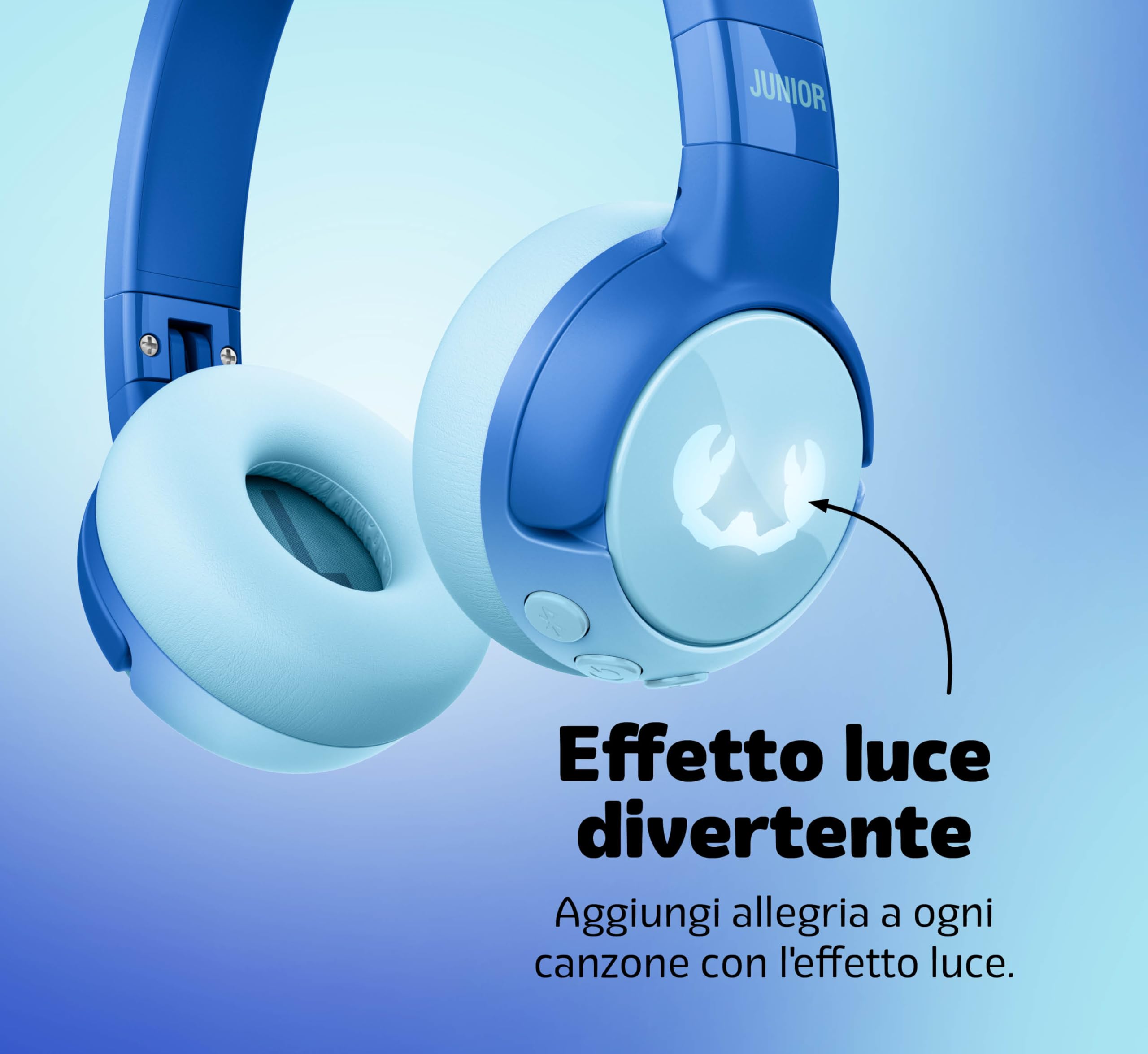 Fresh 'n Rebel Code Junior, Cuffie Bluetooth Senza Fili per Bambini, suono sicuro (<85dB), Adesivo inclusi, Collegare due cuffie, Effetti LED. 48 ore di riproduzione (Wavy Water)