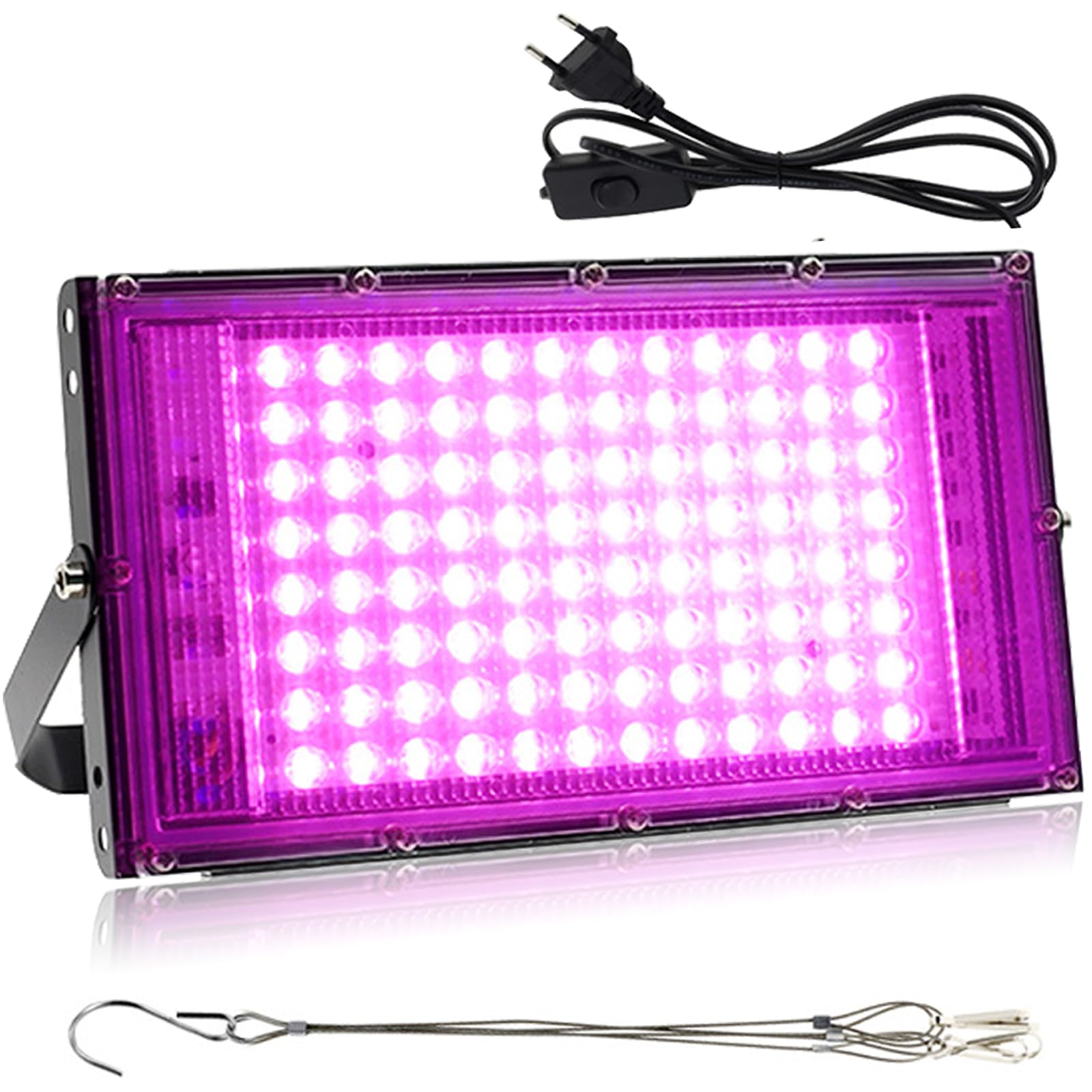 100W LED UV Schwarzlicht LED Strahler, LichtFarbe Rosa, Led Schwarzlichtlampe IP66 Wasserdicht UV Strahler, 395-400nm UV Fluter mit Stecker, Schwarzlicht für Glow Party, Blacklight, Party Zubehör