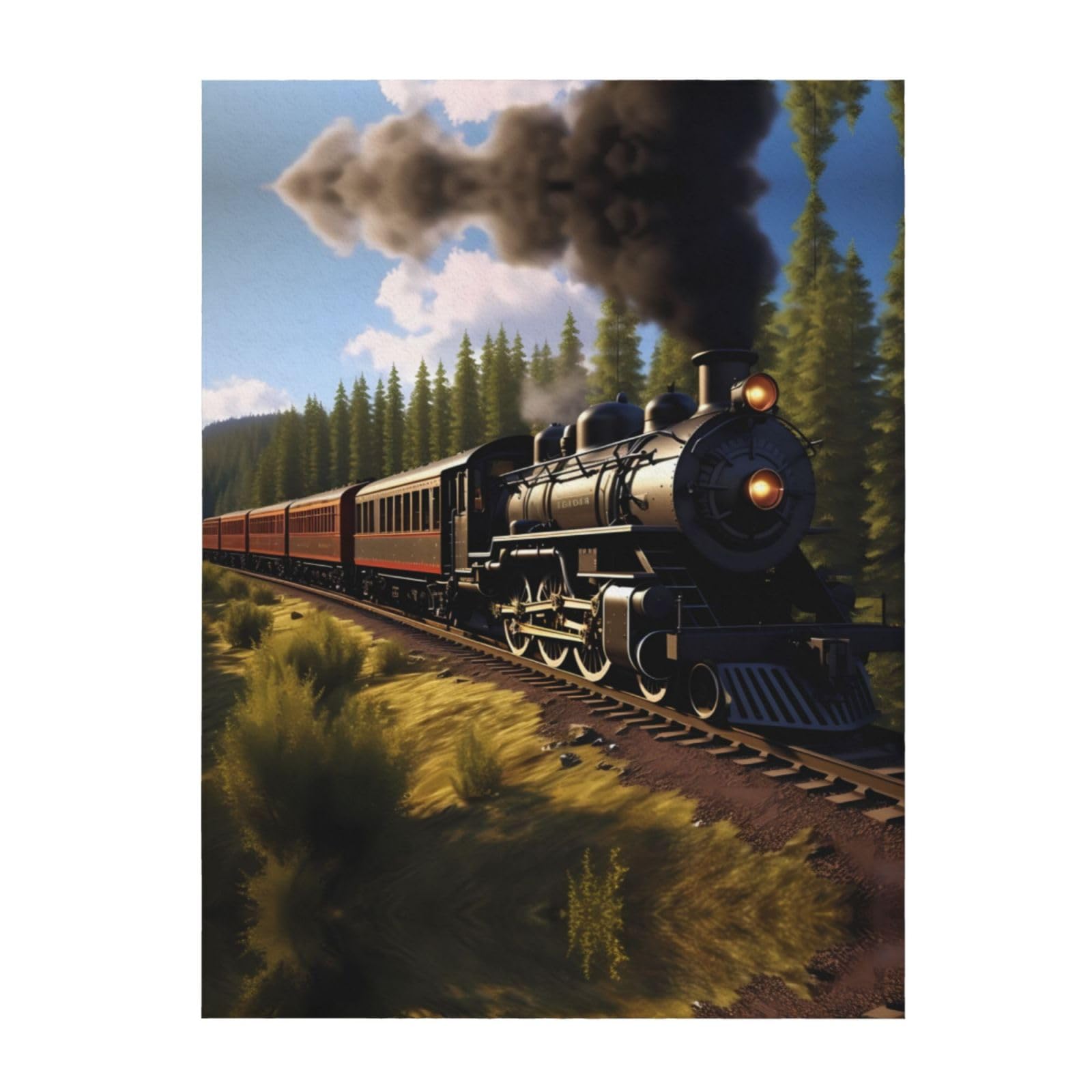 Couverture chaude et légère 127x101 cm plaid durable imprimé train à vapeur
