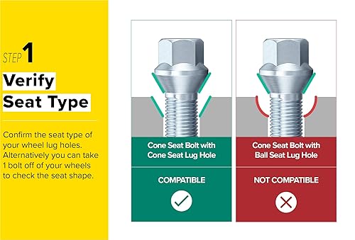 Miniatura 10 de 20 pernos de lengüeta negros de longitud OEM de 14 x 1.5 (1.063 in de longitud, asiento cónico cónico) compatibles con Audi TT A3 A4 S4 A5 S5 A6 S6