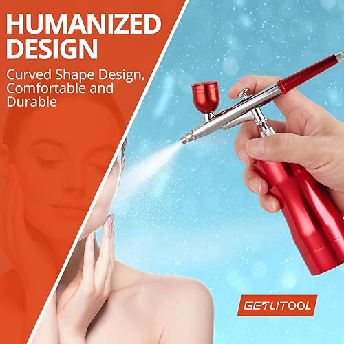 Miniatura 6 de GETLITOOL Kit de aerógrafo con compresor, kit de aerógrafo inalámbrico de 27 PSI con boquilla de 0.012 in, pistola de cepillo de aire recargable con
