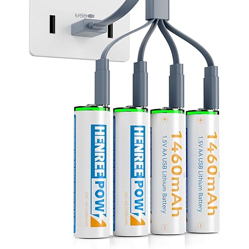 Henreepow 4 Pack Rechargeable AA Lithium Batteries, 1.5V Constant Voltage 1200 Cycle Long Lasting USB Double A Battery, 1.5H Fast Charging with USB-C