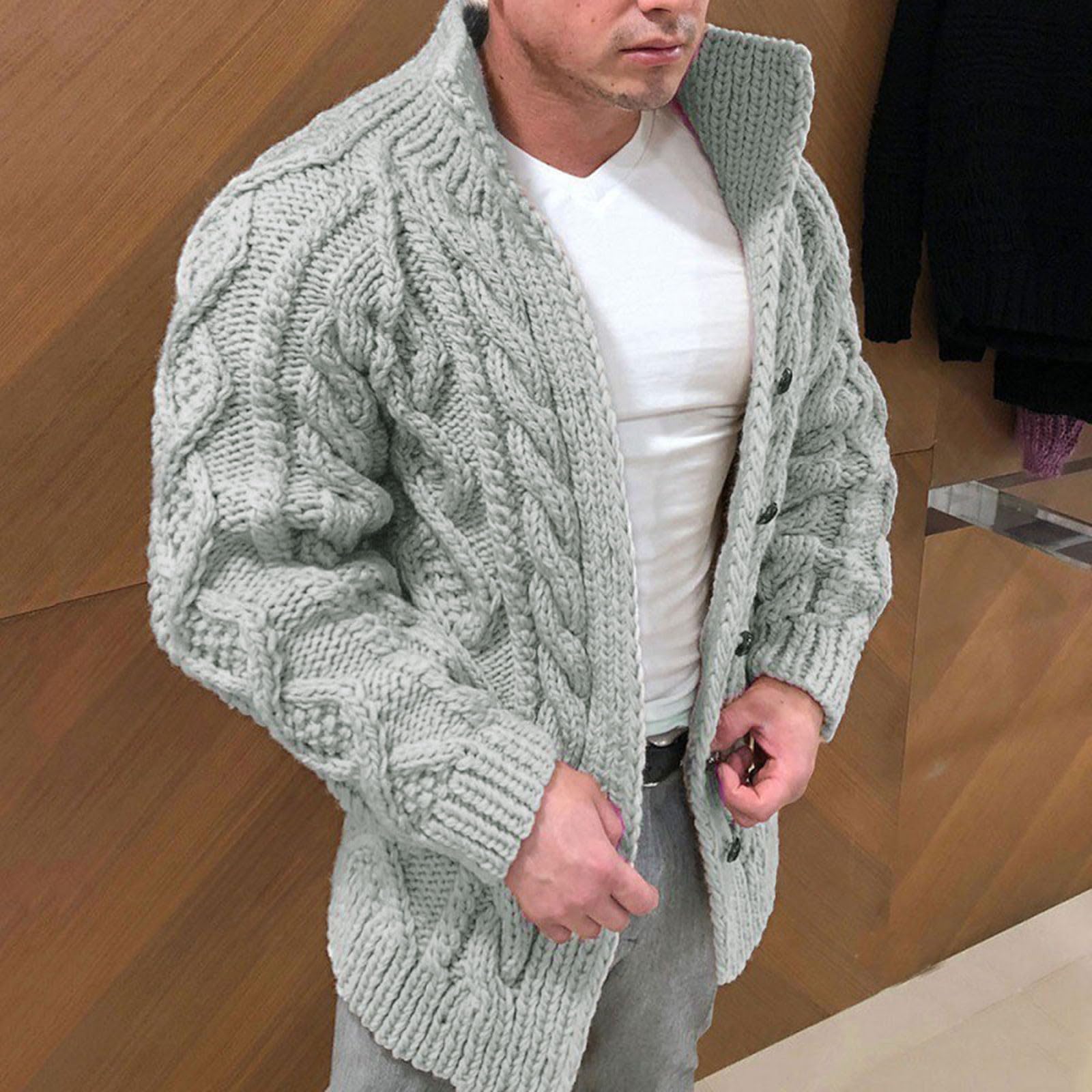 Cardigans Hombre Invierno, Botones para Chaqueta Hombre con Cuello Jersey Elástico Manga Larga De Punto con Botones Elegante Y Ajustado Suéter Ligero Y Cárdigan para Otoño Invierno
