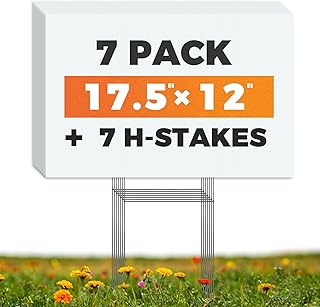 WENWELL Blank Yard Signs with H-Stakes, 17x12 inches, Double-Sided, White Corrugated Plastic Board, 7 Pack