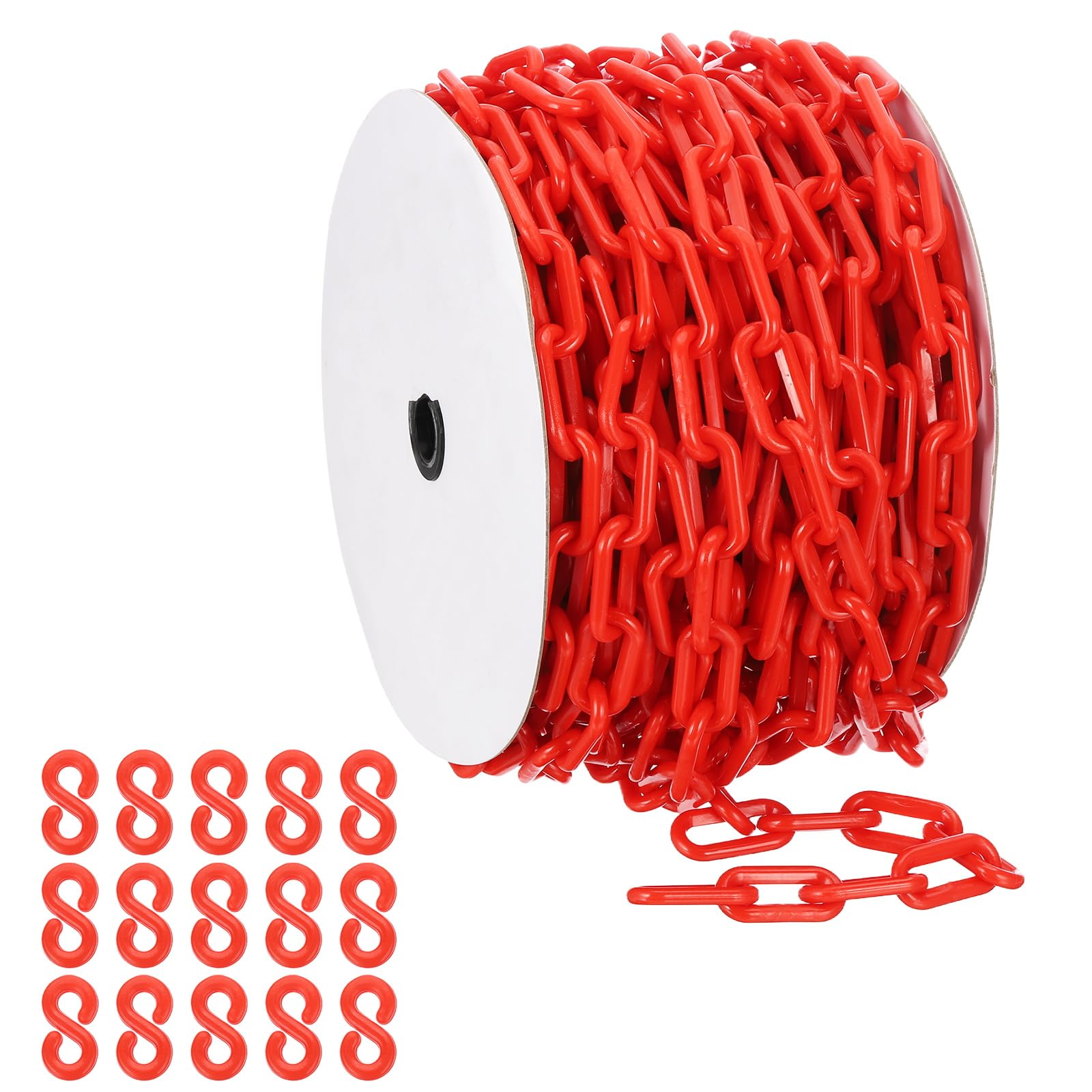 PATIKIL Cadena de plástico rojo, 115pcs 8mm Cadena de barrera de seguridad de plástico grande Larga para control de multitudes, estacionamiento, cerca