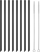 Vista 1 de Pajitas de silicona reutilizables, 8 popotes rectos largos y flexibles negros con 2 cepillos de limpieza para vasos Rtic/Ozark/Stanley de 20 onzas