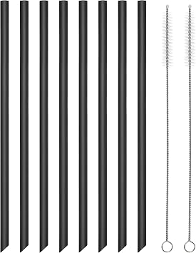 Reusable Silicone Drinking Straws, 8 Pcs Straight Long Flexible Black Straws with 2 Cleaning Brushes for 20 oz Rtic/Ozark/Stanley Tumblers, BPA free, no Rubber Taste