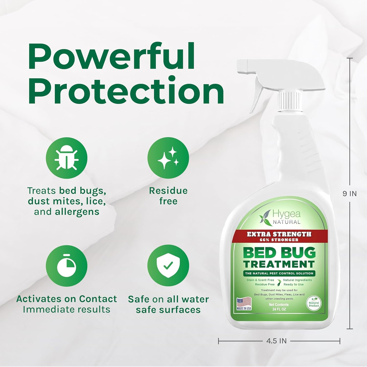Hygea Natural Extra Strength Bed Bug & Mite Spray 24oz + Lice & Bed Bug Laundry Additive 32oz + Bed Bug & Mite Spray 128oz - Child & Pet Friendly - 66% Stronger Formula - Extra Strength Bundle