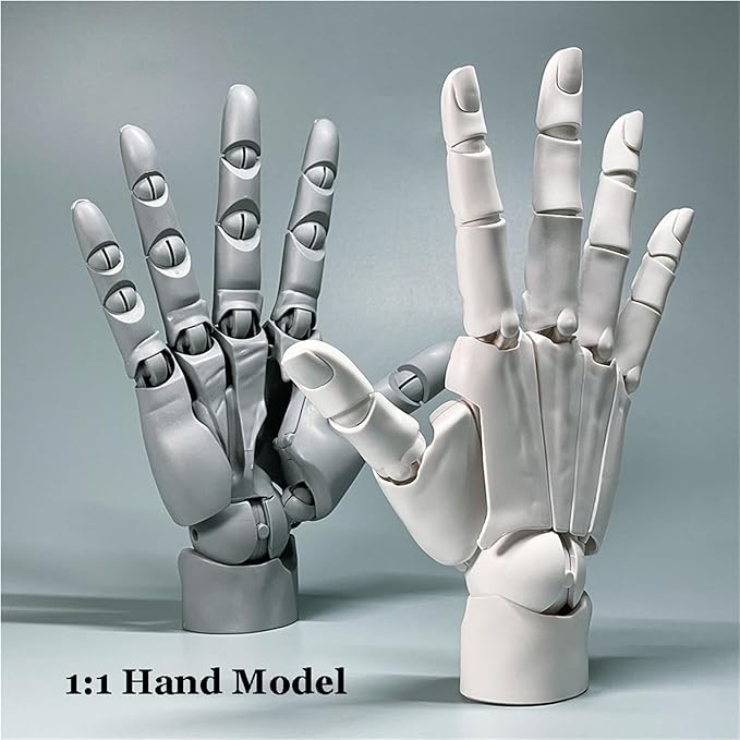 Mano derecha flexible 1:1 articulada para dibujo y pintura blanca miniatura 3