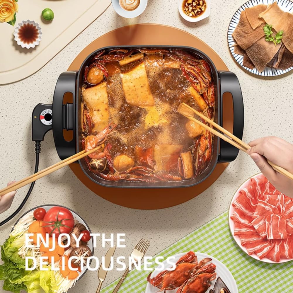 Cocoarm Pot cuisinière électrique multifonctionnelle antiadhésive Pot carrée mijoteuse mijoteuse (Prise européenne 220 V)