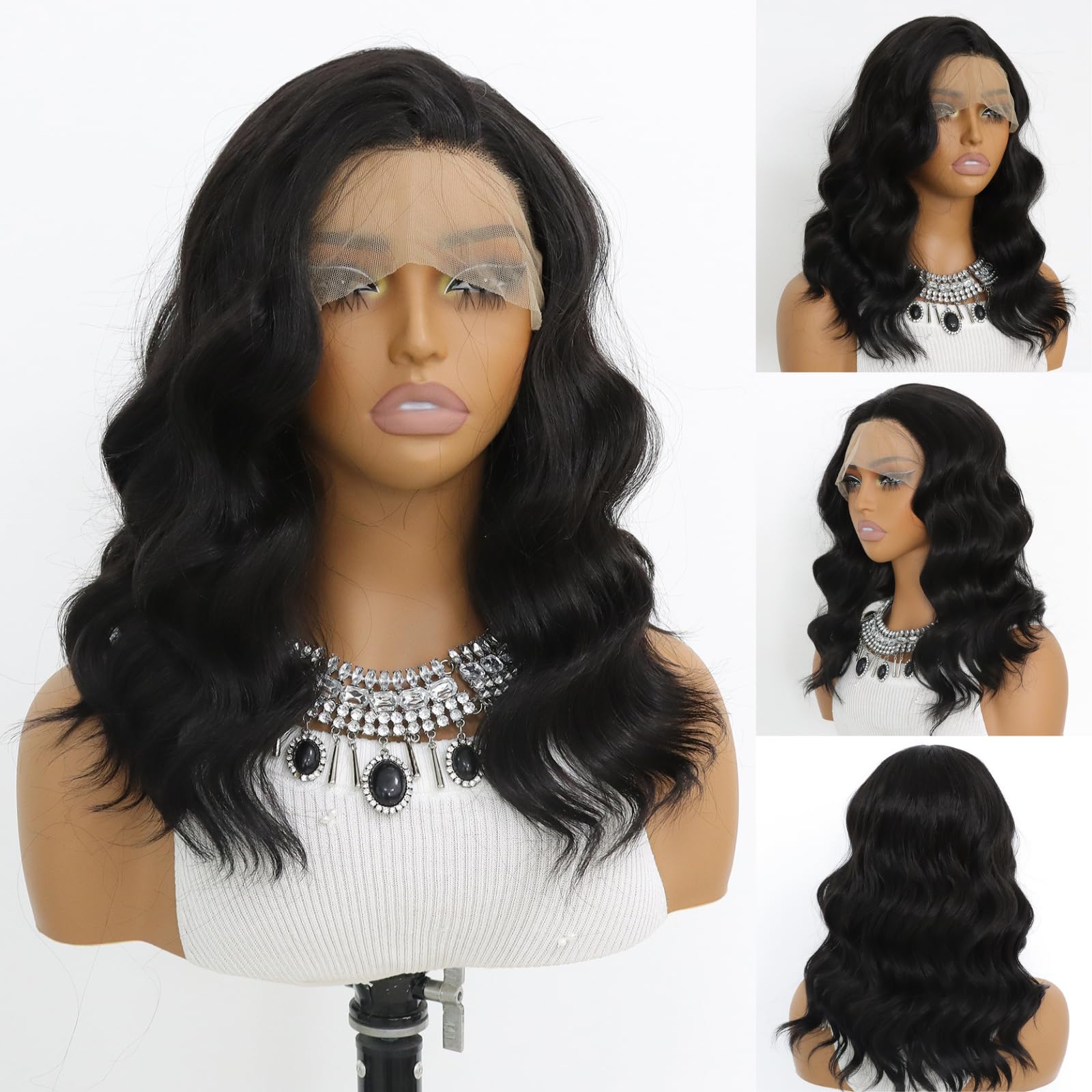 Synthetic Wavy Wig with Lace Front - Heat Resistant - 14 Inch 13X4 Lace Front Wigs Short Wavy Wig for Women 14Inch Honey  main image 3