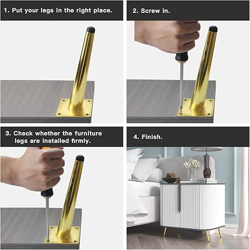 Miniatura 6 de Juego de 8 patas ajustables de 4 pulgadas para muebles, patas de mesa oblicuas de metal, patas de sofá, patas de mesa auxiliar, patas de silla,