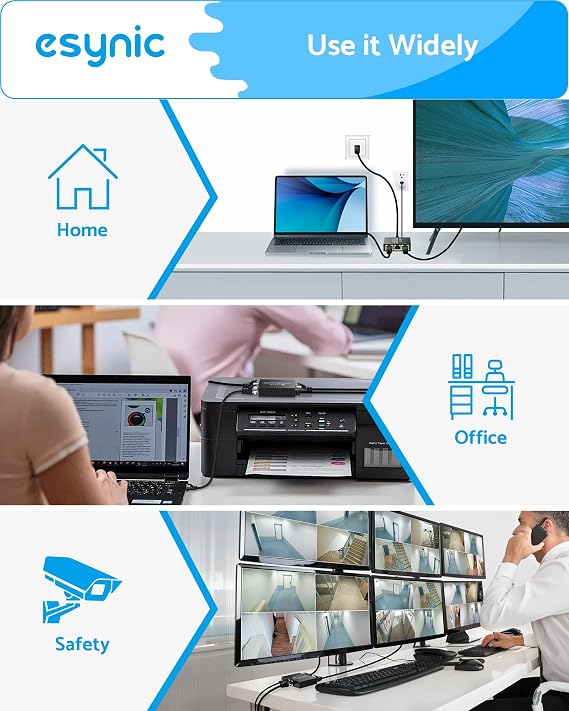 eSynic Ethernet Splitter 1 to 3-1000Mbps High Speed No Delay Network Splitter-Rugged Metal Case RJ45 Connectors-LED Status Indicators-Plug-and-Play-Work with Cat5/5e/6/7/8 Cable for Gaming/Home/Office