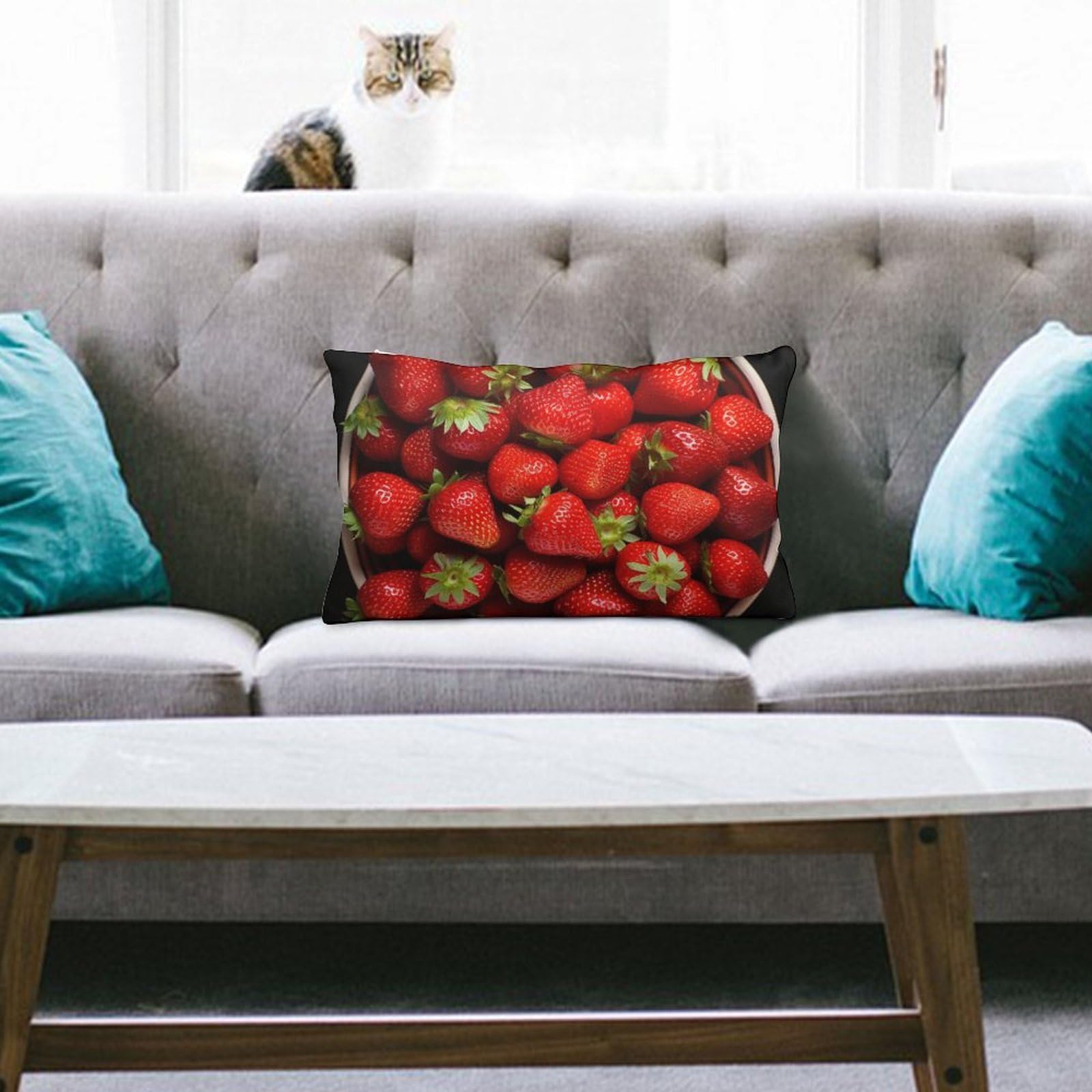 NTVOWPZO Decoration Throw Pillow Covers 8"x12" Pillowcases Covers Strawberries in Bowl Soft Pillowcases Modern Farmhouse Home Decor Sofa Cushions Covers for Couch Bed Living Room