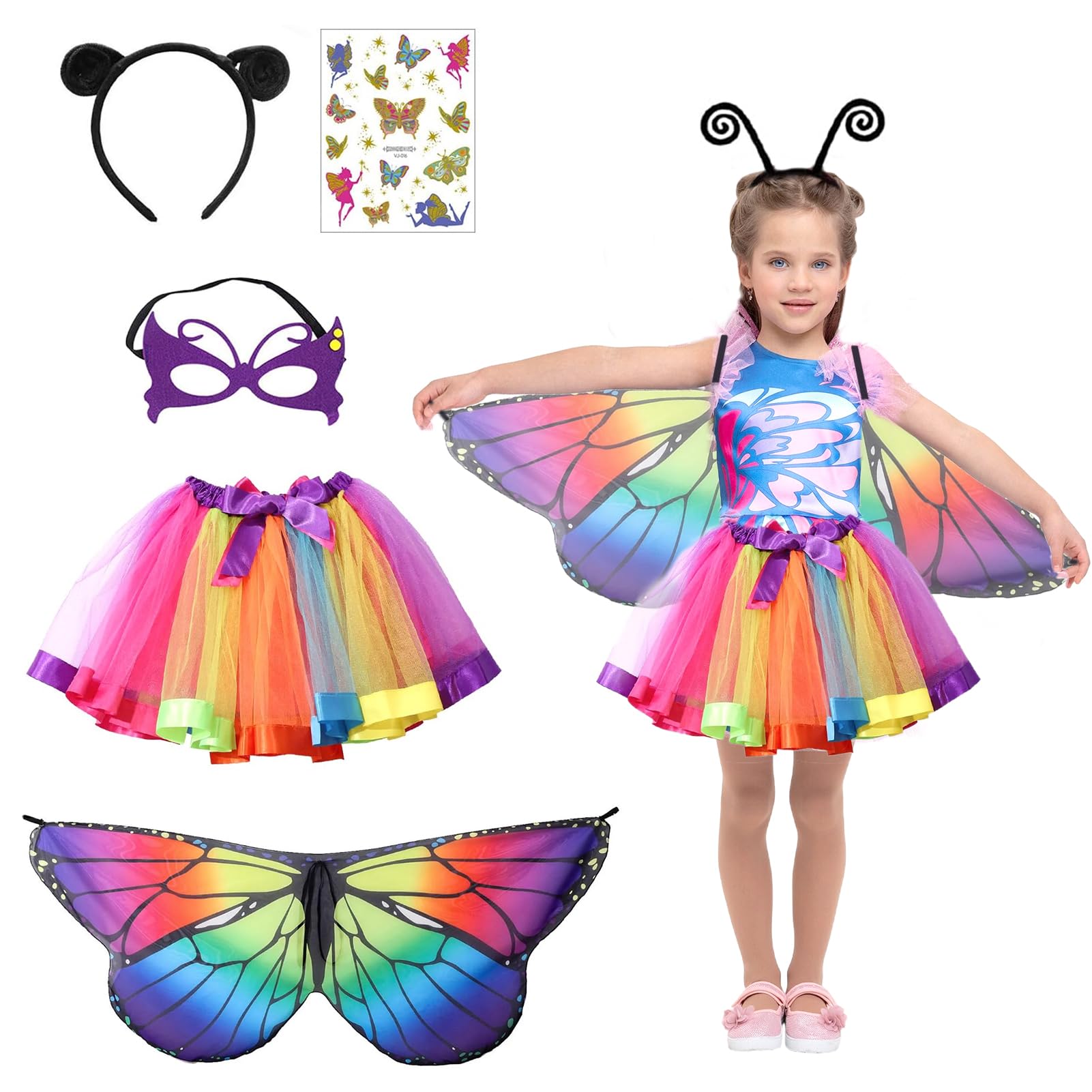 Costume da farfalla da donna e ragazza, con farfalla, gonna per carnevale, feste, altalene, gonna a pieghe, lunghezza al ginocchio, linea ad A, asimmetria, da donna, per inverno, lunghezza al