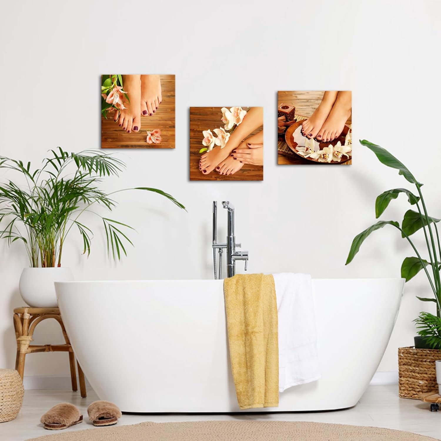 Nachic Wall 3 Piece Wall Art Hands Pedicure Spa Poster Beauty Fashion Woman Manicure Picture Painting on Canvas Modern Massage Salon Bathroom Decoration Gallery Wrap Ready to Hang