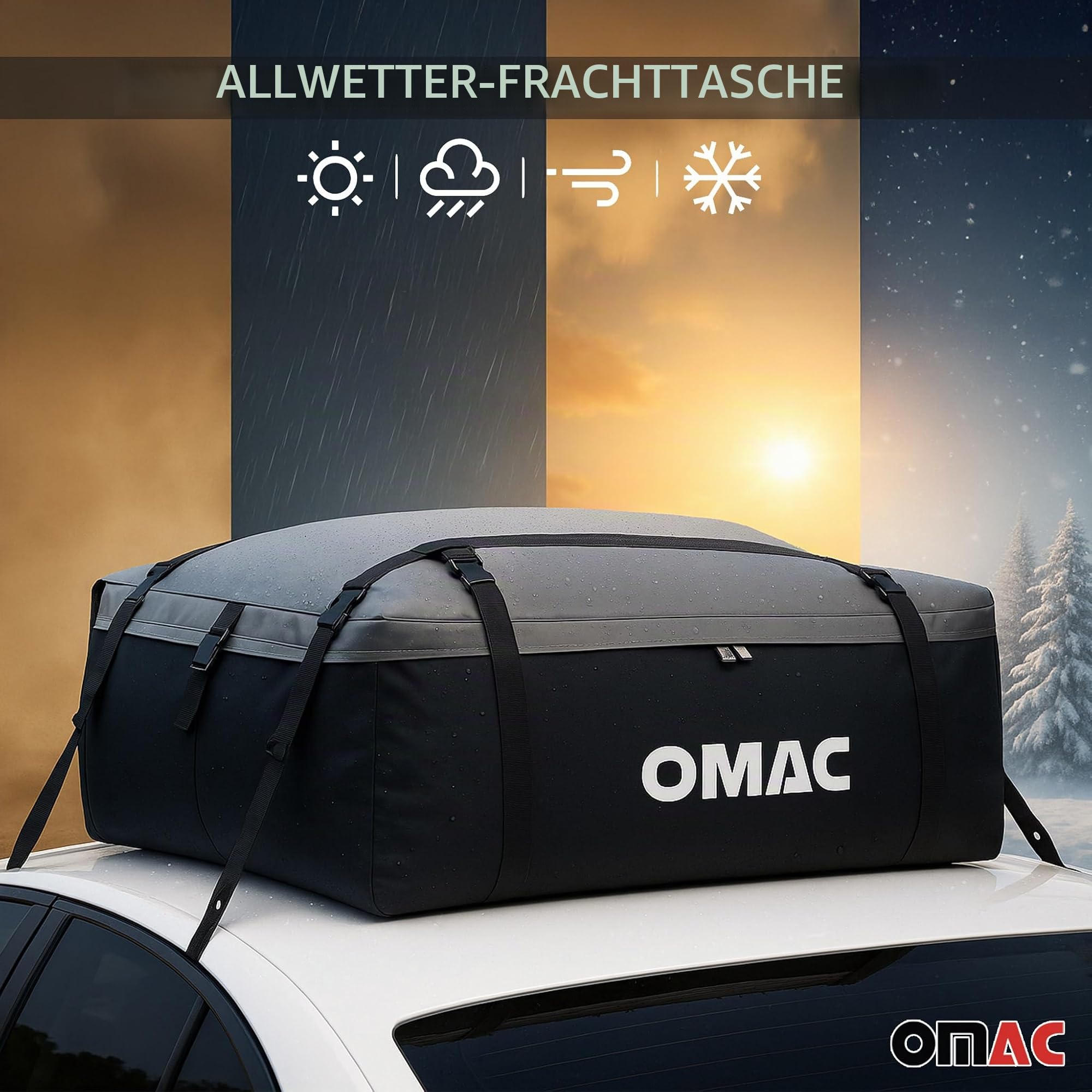 OMAC Auto Dachbox 500 Liter Faltbare wasserdichte Dachtasche Gepäckbox mit Aufbewahrungstasche und 6 Verstärkungsschnallen kompatibel mit Autos mit/ohne Dachträger