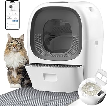 Self-Cleaning Litter Box 80L Auto Refill Self-Refilling Robot Automatic for Multiple Cats3-20lb, Rake Design ScoopFree, 6 x Safety Sensors, Anti-Leakage, Odor Control, 5G WiFi App