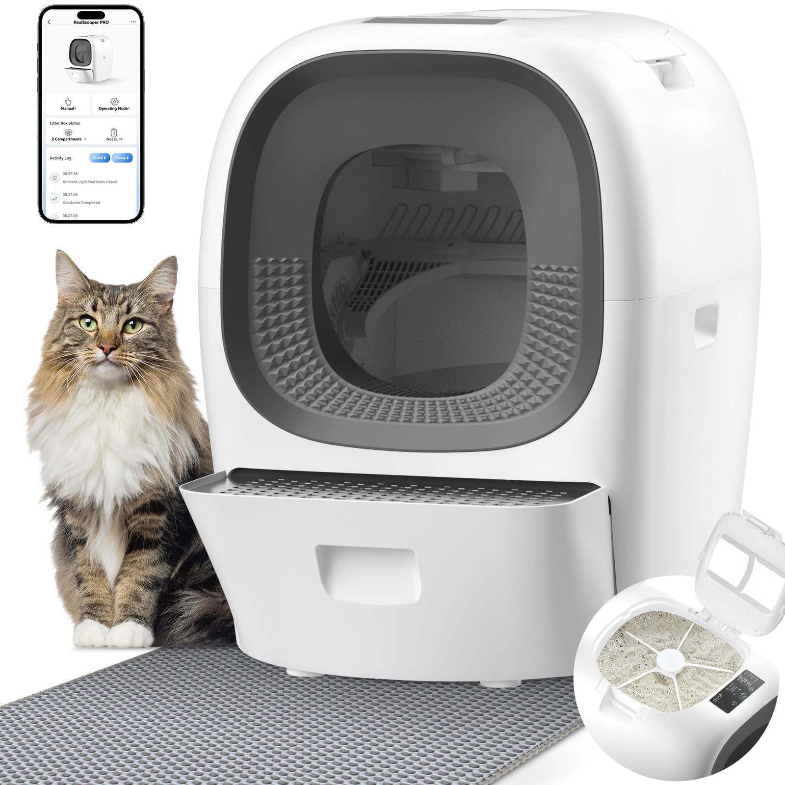 Self-Cleaning Litter Box 80L Auto Refill Self-Refilling Robot Automatic for Multiple Cats(3-20lb), Rake Design ScoopFree, 6 x Safety Sensors, Anti-Leakage, Odor Control, 5G WiFi App