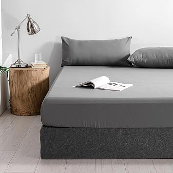 Good Nite Fitted Sheet Polyester Grey 180 x 200 cm Fitted Sheet 30 cm Extra Deep Soft Breathable Machine Washable